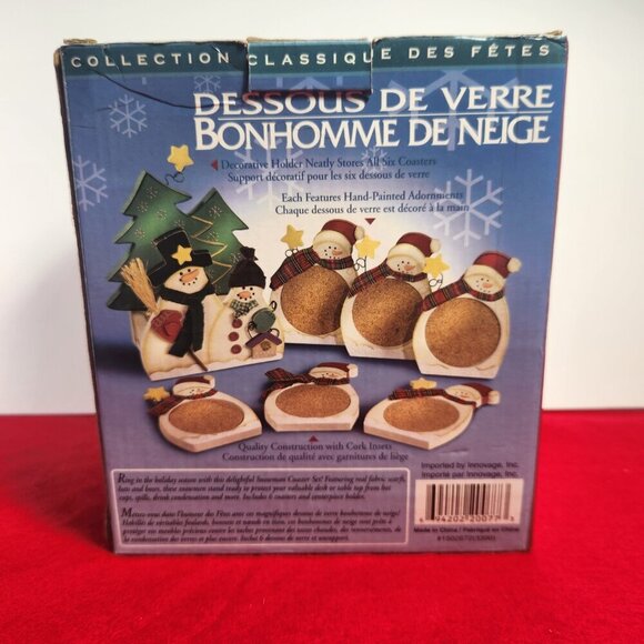 Snowman Coasters Set of 6 with Decorative Holder in Original Box Holiday Classic - Picture 11 of 12